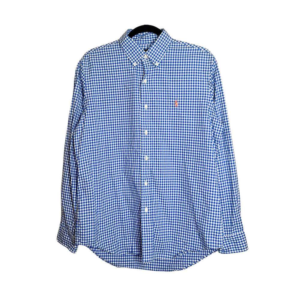Ralph Lauren Gingham Plaid Dress Shirt M Custom Fit Pony Logo Preppy Classic